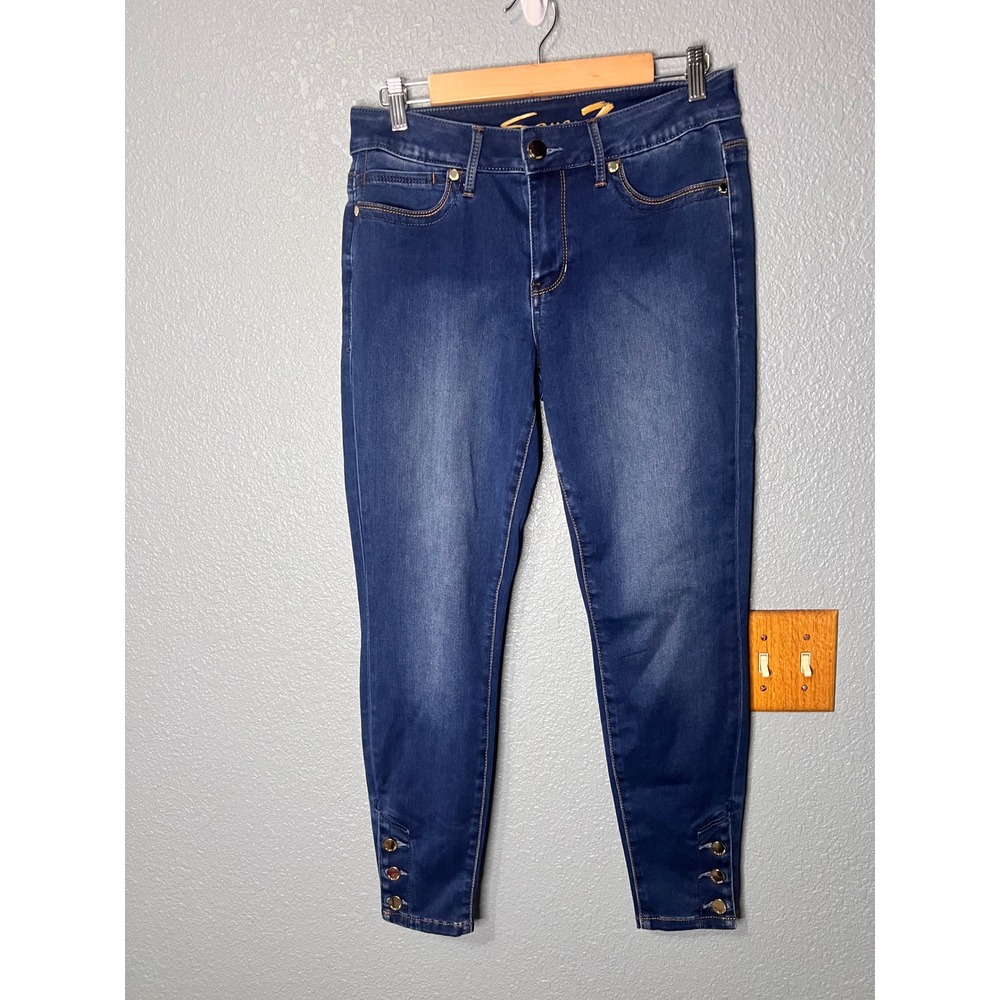 Seven7 Womens 10P Dark Wash Button Ankle Skinny Legging Jeans Blue Petite